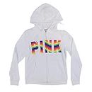 Victoria's Secret Pink Hoodie Full Zip Lightweight Sweatshirt, White Rainbow Logo, Medium