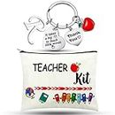MTLEE Teacher Appreciation Gift for Women Teacher Kit Gift with Teacher Makeup Pouch Cosmetic Bag Thank You Teacher Keychain with Initial for Teacher Week and Graduation Gifts(R Shape)
