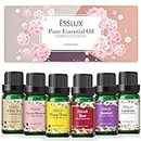 Floral Essential Oils Set, Esslux Pure Aromatherapy Diffuser Oils, Rose, Ylang Ylang, Jasmine, Cherry Blossom, White Tea, Gardenia Essential Oils for Diffuser, Massage, Home Care, Candles Making