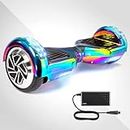 HUVTRAX Rainbow Chrome Hoverboard | 2X the Ride Time. Latest Model w/ Durable Aluminum Wheels (NOT Plastic). Built for Kids & Adults up to 220lbs with Bluetooth, Fun LED Lights, and Carrying Case