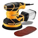 DEKOPRO Random Orbit Sander 2.5A with 16Pcs Sandpapers, 6 Variable Speed 14000RPM Electric Sander, 5 Inches Hand Sander Tool, High Performance Dust Collection System, Fit for Woodworking/Sanding