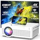 4K Projector with 5G WiFi and Bluetooth, 15000L Portable Outdoor Movie Projector with 100" Screen, Native 1080P Mini Projector Compatible with TV Stick, Video Games, HDMI, USB, Smartphone
