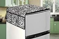 Stylista Dust & Stain Free Waterproof Fridge/Refrigerator Top Cover 39x22 Inches (LxW) with 6 pockets Floral pattern Black