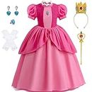 LZH Princess Peach Red Girl Clothing Super Brothers Clothing Feature Play Halloween Rose Princess with Crown orecchini and Gloves