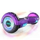 Mega Motion Hoverboards for kids, 6.5 Inch Two-Wheel Self Balancing Electric Scooter with Bluetooth Speaker, with LED Lights, Gift for Children and Teenager, purple, (HY-A03)