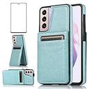 Phone Case for Samsung Galaxy S21 Plus Glaxay S21+ 5G with Tempered Glass Screen Protector and Credit Card Holder Wallet Cover Stand Leather Cell Gaxaly S21+5G S21plus 21S + S 21 21+ G5 Cases Green