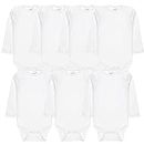 EVERYDAY KIDS 7 Pack Baby Bodysuits for Boys; 100% Soft Cotton Unisex Baby Bodysuit; 3 Sturdy Snaps for Diapering, Long Sleeves White, 24 Months