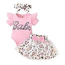 MIEKISA Baby Girls Romper and Leopard Mesh Dress Sets With Headband (Pink, 0-3 Months)