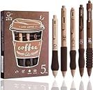 AARUX 5 Pcs Gel Pens Cute Coffee Pen, Retractable 5 Smooth Writing Aesthetic Ball Point Pen, Quick Dry Blue 0.5mm Gel Ink Pen For Kids, Office, School, Supplies Gifts for Boy, Girls, Women, Men