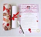 Guuchuu Love Contract Agreement/Love Agreement Certificate with Pre Defined Terms & Conditions (LOVE AGREEMENT With Gift Packing & Black Sketch Pen) (Art Design)