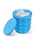 ELXY Silicone Space Saving Ice Ball Maker Cube Storage Bucket Mold Holder with Lid for Home Indoor Outdoor (Blue)
