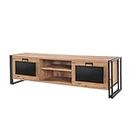 CONCEPTO FÁBRICA | Mueble TV estilo industrial 180 cm | Diseño SYN madera y metal negro | Moderno, práctico y funcional | Espacio de almacenamiento general | Mueble para TV, multimedia para sala de