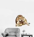 Rawpockets Decals 'Lion with Cubs ' Large Size Vinyl Wall Sticker (Multicolour, Wall Coverage Area - Height 55 cms X Width 70 cms)
