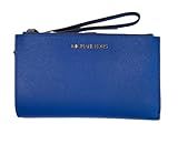 Michael Kors Jet Set Travel Double Zip Saffiano Leather Wristlet Wallet (Electric Blue)