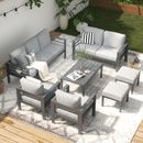 9 Seater Aluminum Garden Furniture Set Patio Sectional Sofa Set w/Coffee Table