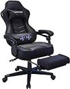 Fullwatt Racing Gaming Chair for adults with Footrest and Massage Lumbar Pillow, Swivel Height Adjustable Reclining PU Leather Video Game Chair, E-Sports Gaming Chair Big and Tall(Black)