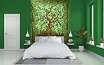 Green TREE OF LIFE Wall Hangings Tapestries Psychedelic Indian Cotton Medium Boho Hippie Tapestries for Living Bedroom Bohemian Boho Table Cover Beach Throw Towel (Green, 85 x 54 inches)