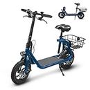 SEHOMY Foldable Scooter Electric for Adults with Adjustable Seat, 2 Wheels Scooters 450W Motor Battery, Lightweight Electric Moped Bicycles for Adult Commuter - 15.5MPH, 20 Mile Range, Blue E Scooter