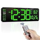 Zgrmbo 16" Large Digital Wall Clock with Remote, Large Display LED Wall Clock for Living Room/Gym/Shop/Warehouse/Office Decor, 12/24H, Auto Dimming, Timer(Come with USB Adapter)