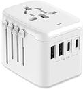 Universal International Power Travel Plug Adapter, 5 in 1 European Travel Plug Adapter W/ 3.5A 2xUSB-A and 2xUSB C Wall Charger and Worldwide AC Outlet for Europe USA UK AUS Asia
