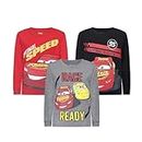 Disney Cars Lightning McQueen Boys 3 Pack Long Sleeve Shirts for Toddlers and Little Kids Red/Grey/Black