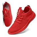 FUJEAK Men Walking Shoes Men Casual Breathable Running Shoes Sport Athletic Sneakers Gym Tennis Slip On Comfortable Lightweight Shoes for Jogging Red Size 12