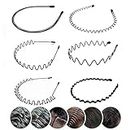 Elastic Wavy Spring Wave Hair Hoop, Multi-Style Black Non-slip Metal,Unisex Sport Fashion Hair Band Accessories for Women and Men(6 Pieces)