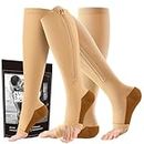 cerpite Zipper Compression Socks - 2 Pairs Open Toe Compression Stockings for Men Women 15-20mmHg,Suit for Running,Nurse,Travel