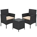 SONGMICS Patio Furniture Set, Outdoor PE Rattan Conversation Sets, Black and Taupe UGGF003B01