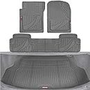 Motor Trend FlexTough Advanced Gray Rubber Car Floor Mats with Cargo Liner Full Set - Front & Rear Combo Trim to Fit Floor Mats for Cars Van SUV, All Weather Automotive Floor Liners
