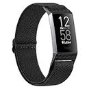 Mugust Adjustable Elastic Band Compatible with Fitbit Charge 4 Bands/Fitbit Charge 3 Bands/Charge 4 SE & Charge 3 SE, Soft Stretchy Nylon Replacement Wristbands Bracelet Women Men (Black)