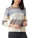 ICW Women's Stretchable Ribbed Knitted Hollow Out Stripe Pullover TEE Shirts Top (One Size M-L-XL) Bust Size (34-40 INCH) Yellow