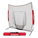 PowerNet Baseball Softball Practice Net for Hitting and Throwing with 7x7 Bow Frame (Red)