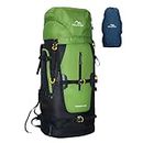 TRAWOC 60L Internal Metal & Fiber Frame Travel Backpack for Hiking Trekking Bag Camping Rucksack for Men & Women with Rain Cover/Shoe Compartment HK012 Green