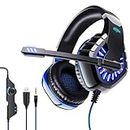 Cunsieun Gaming-Headset für PS4, PS5 PC, Xbox One, iPod, PS4-Kopfhörer mit 2 m Kabel und Mikrofon, Stereo-Surround-Kopfhörer mit Bass-Surround-Sound, geräuschunterdrückende Gamer-Kopfhörer (Blau)