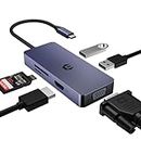 Tymyp Hub USB C 6 en 1, Adaptateur USB C, Station d'accueil USB C, adattatore HDMI VGA Double Moniteur - USB 2.0, lettore schede SD/TF - Compatible avec Ordinateur Portable, Chromebook
