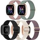 Higgs 5 Pack Straps Compatible with Fitbit Versa 4 Strap/Fitbit Versa 3 Strap/Fitbit Sense/Sense 2 Strap for Women Men, Soft Elastic Nylon Sport Replacement Band for Versa 4/Versa 3/Sense,Color 3