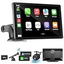 HAUXIY Wireless Carplay Touchscreen with 2.5K Dash Cam, 9"Portable Apple Carplay & Android Auto Car Stereo, Carplay Screen with 1080p Backup Camera, GPS Navigation/Mirror Link/Voice Control/Bluetooth