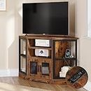 YITAHOME Corner TV Stand for TVs up to 55 Inch with Power Outlet, Modern Farmhouse Entertainment Center, Wood TV Media Console with Storage Cabinets Shelves for Living Room Bedroom, Retro Brown