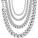 U7 Male Stainless Steel Curb Chain 30 inch Long Chain Necklace Silver 9mm Necklace Men Women