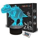 FULLOSUN 3D Dinosaur Bedside Lamp, T-rex Illusion Led Night Light 16 Colors Changing Remote Control Novelty Child's Room Decor Xmas Birthday Presents for Kids Baby Boy