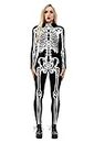 URVIP Women Halloween Skeleton Costume Stretch Skinny Catsuit Jumpsuit Bodysuit, Colour-bax-160, Large