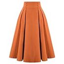 Women's Skirts Swing Skirt Buttons Decorated Waist Color Mid-Calf