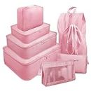 Neween 8 Set Packing Cubes, Travel Storage Bags Multifunctional Clothing Sorting Packages, Travel Packing Pouches, Luggage Organizer Pouch, Shoe Bags (A-Pink)