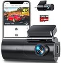 Dash Cam Front and Rear 4K/2.5K WiFi Dashcam with 64GB SD Card, Dual Car Camera Dash Cam with Parking Monitor, Night Vision, WDR, 170° Wide Angle, G-Sensor, Loop Recording, APP Control, Max 256GB