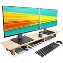Aothia Large Double Monitor Stand Riser, étagère de bureau en bois massif avec pieds en liège écologique pour ordinateur portable/TV/PC/imprimantes pour accessoires de bureau (chêne)