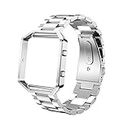 TopTen Watch Band with Frame Compatible for Fitbit Blaze Smartwatch, Stainless Steel Bracelet Replacement Accessories Adjustable Wrist Strap (Silver)