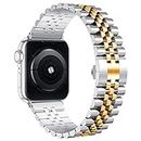 Wolait Compatible with Apple Watch Band 41mm 40mm 38mm, Stainless Steel Heavy Band with Butterfly Folding Clasp Link Bracelet for iWatch Series 9/8/7/6/SESeries 5/4/3 Women,Silver/Gold