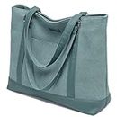Large Tote Bags for Women 15.6 Inch Laptop Bag Lightweight Canvas Professional Work Briefcase, Green, Large