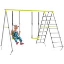 Outsunny 4-in-1 Metall Kinderschaukel Set mit Doppelschaukeln, Kletterer, Kletternetz